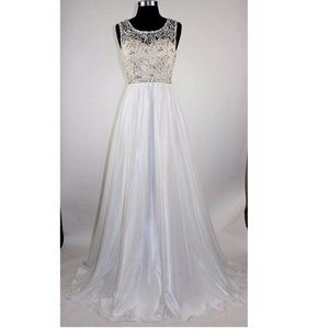 Women's Formal Rhinestones Belt Lace beaded Long Evening Gown prom dress